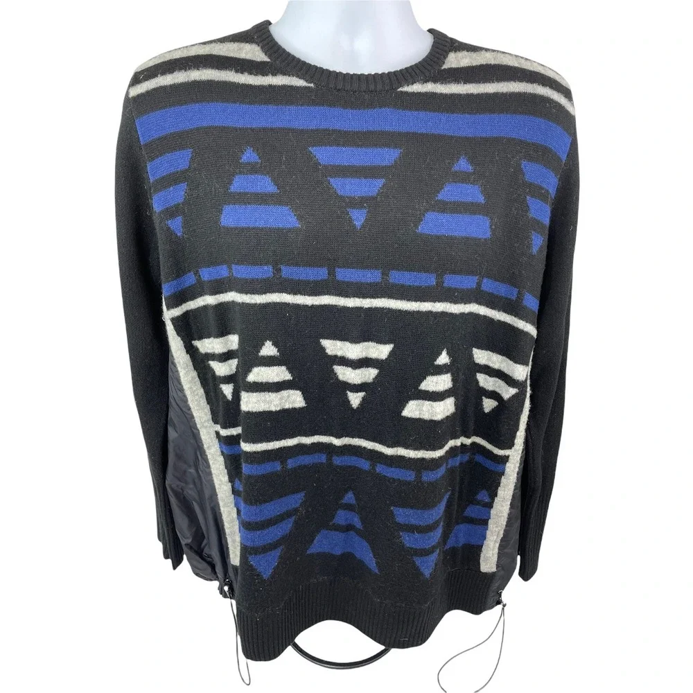 Banana Republic Sweater  Mens Large Black Blue Merino Wool Blend Pullover